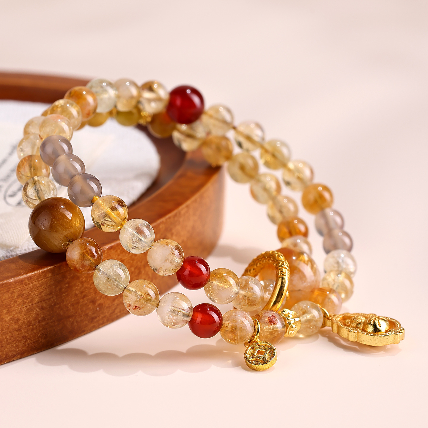 Six Princess Live Streaming Gathering Great Perfection Double-loop Bracelet Natural Yellow Tower Crystal Gourd Beaded Bracelet Women
