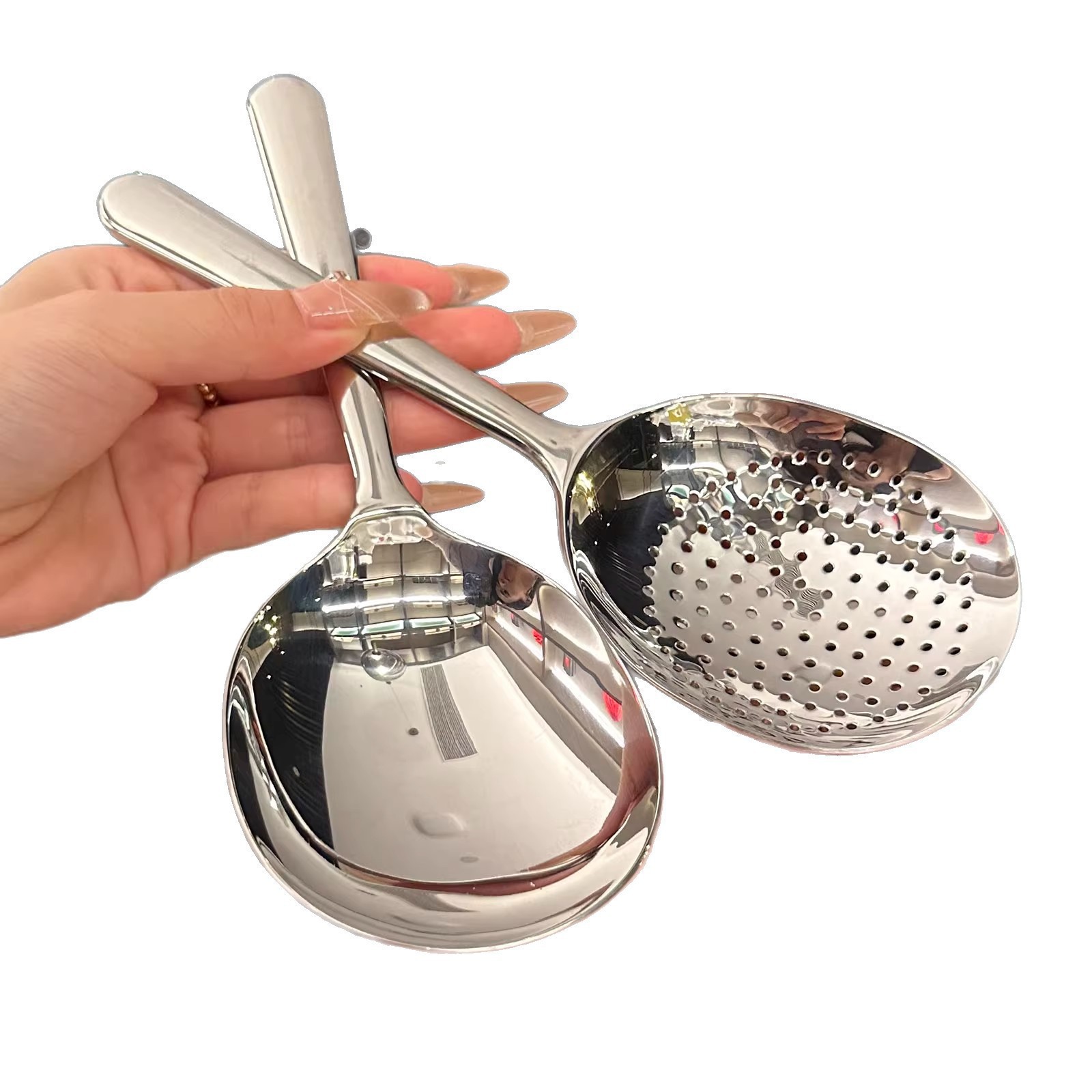 201 Stainless Steel Spoon Short Handle Large Round Spoon Kitchen Serving Spoon Household Soup Spoon Slotted Spoon Rice Spoon Large Head Soup Slotted Spoon