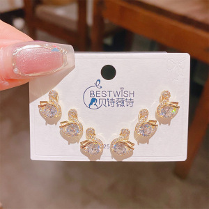 Summer new real gold electroplated exquisite three pairs of small earrings, small fresh sweet earrings
