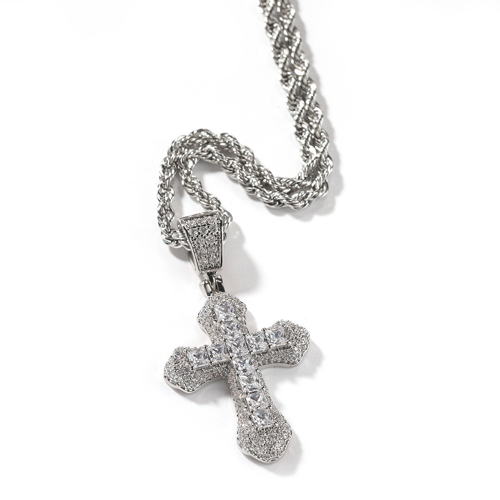 Hip Hop New Blue Zircon Cross Men's Necklace Heavy Punk Sweater Chain Accessories