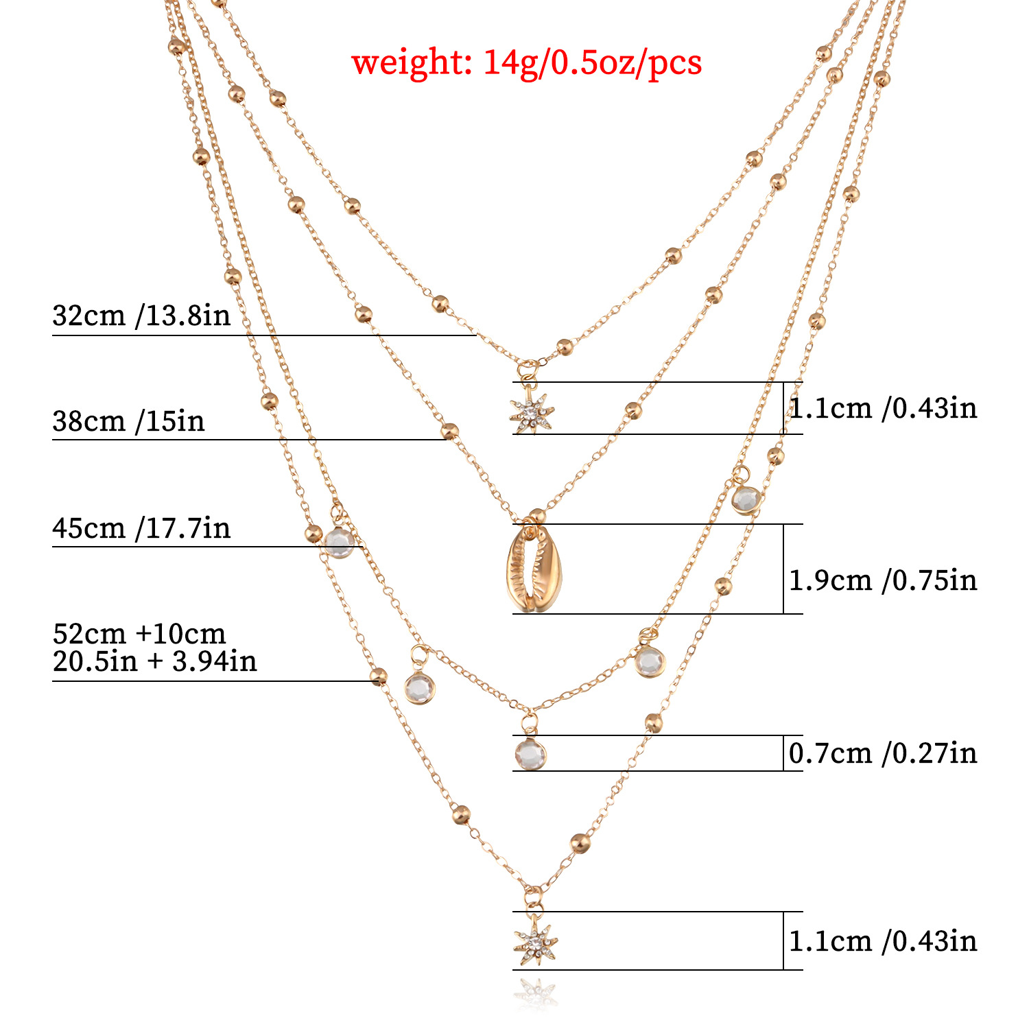 Accessories Women's Full Diamond Six-pointed Star Pendant Necklace Multi-layer Hip-hop Rhinestone Shell Necklace