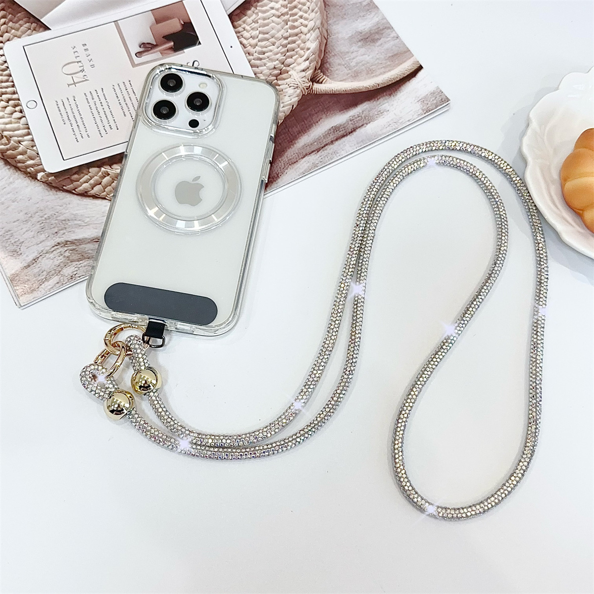 Beaded Rhinestone Crossbody Chain Luxury Diamond Long Phone Lanyard Bag Single Shoulder Chain