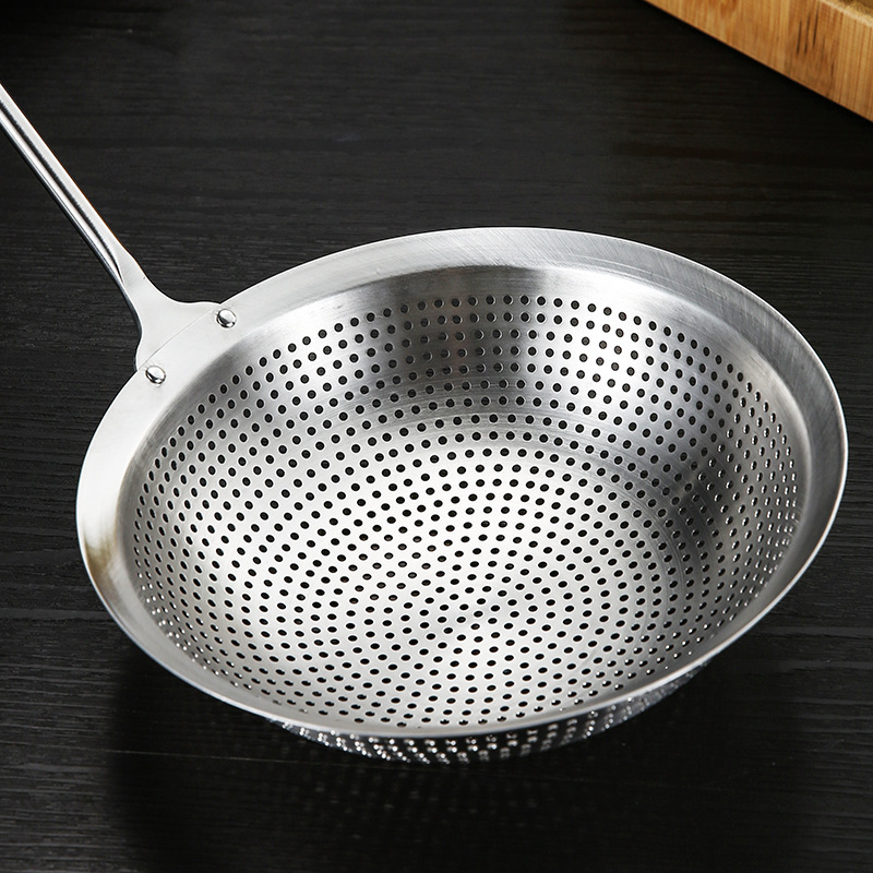 304 stainless steel thickened punched colander, food-grade household kitchen hot pot frying large colander, long-handled noodle strainer