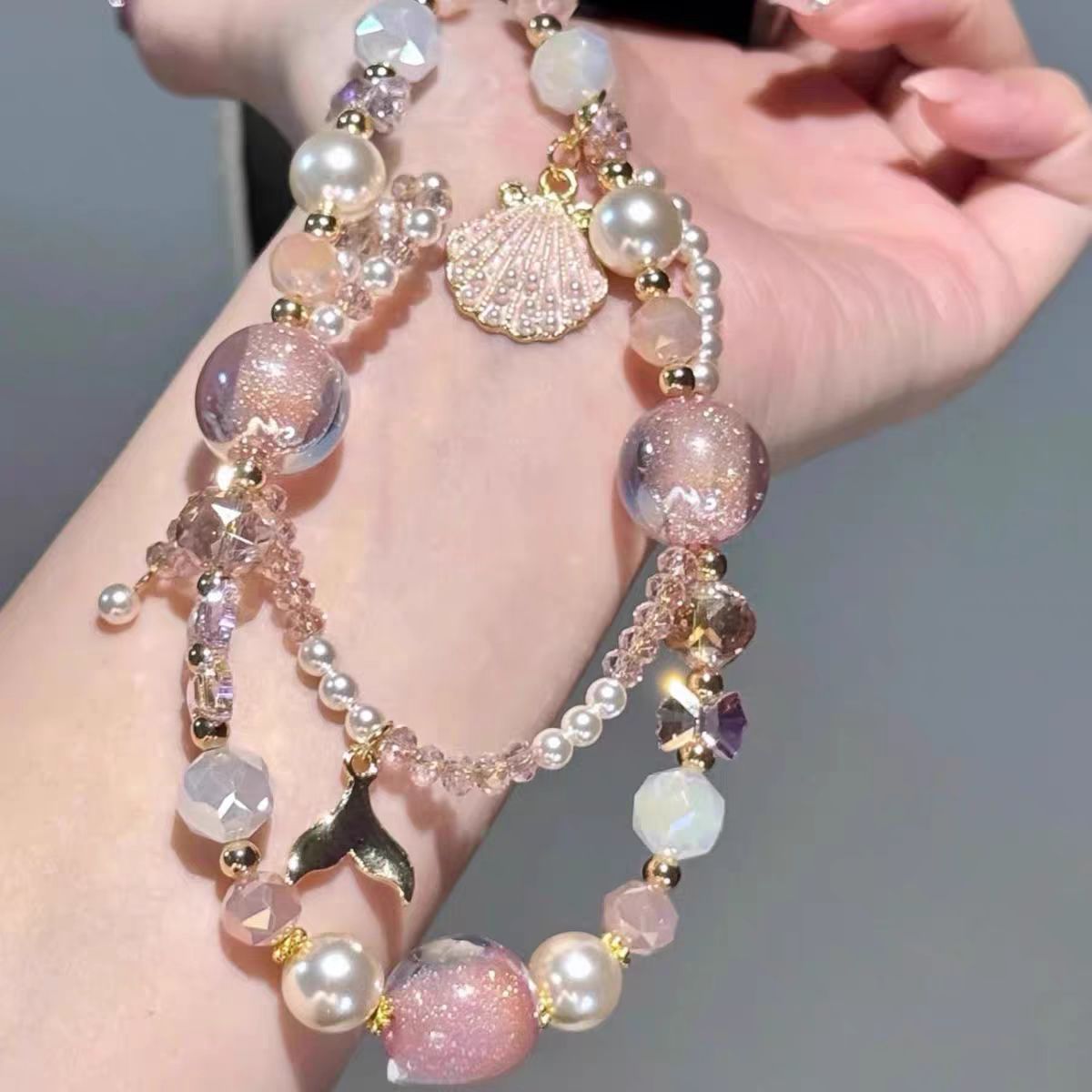 【Pink Star Chain】Summer Shell Bead Phone Chain Lanyard Keychain Bag Pendant