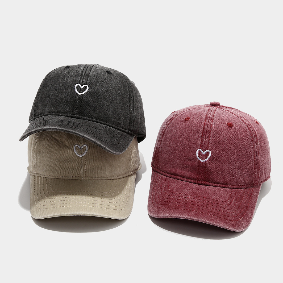 Small Heart Embroidery Soft Top Duckbill Cap for Women, Summer Outdoor Simple Washed Baseball Cap for Men, Autumn