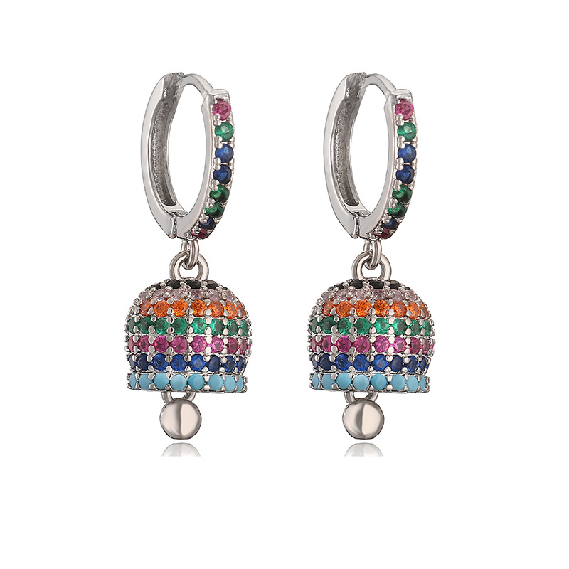 HECHENG Jewelry Copper Inlaid Colorful Diamond Bell Earrings Unique Small Bell Bell-Shaped Earrings