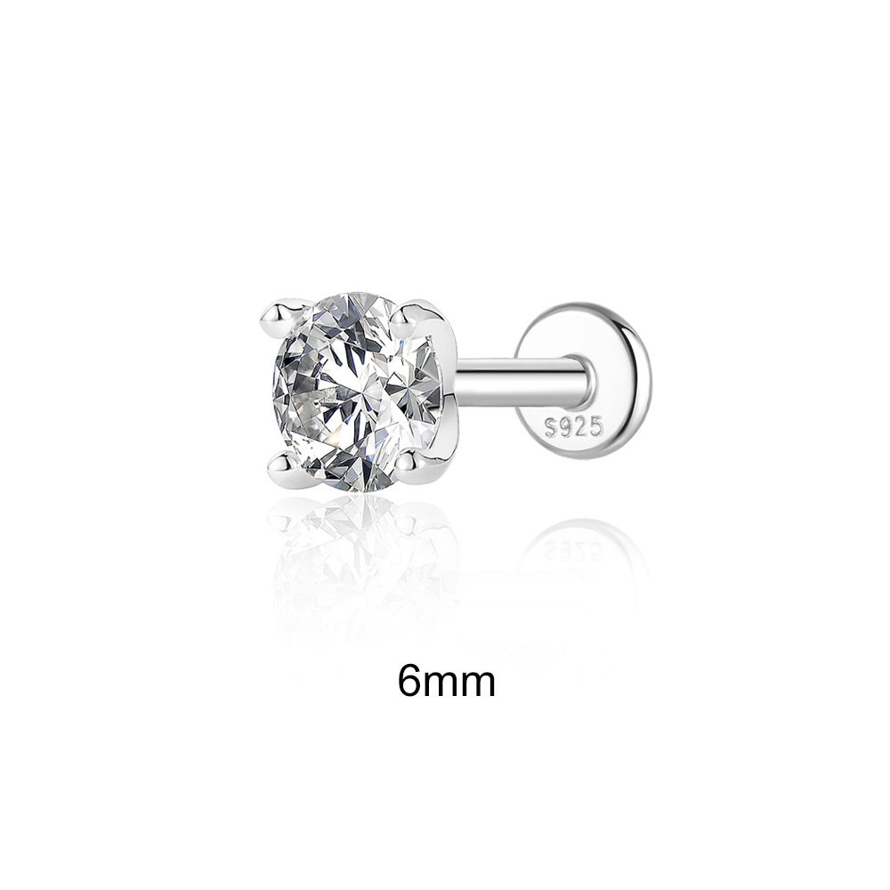 New S925 sterling silver moissanite four-claw setting flat head threaded ear studs threaded cartilage ear bone studs