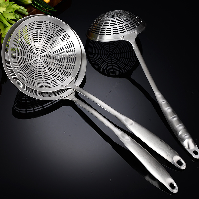 304 Zunya all-steel punched hole slotted spoon, stainless steel slotted spoon, thickened steel handle, large size, for hot pot, filter net