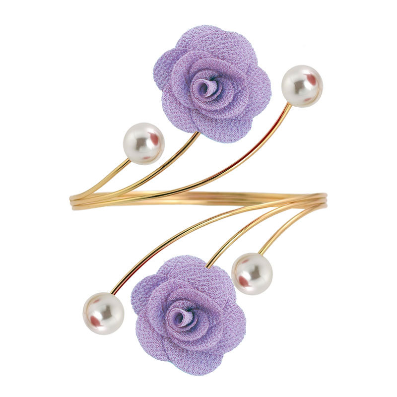 New metal open adjustable simulated pearl three-dimensional flower arm ring niche accessory