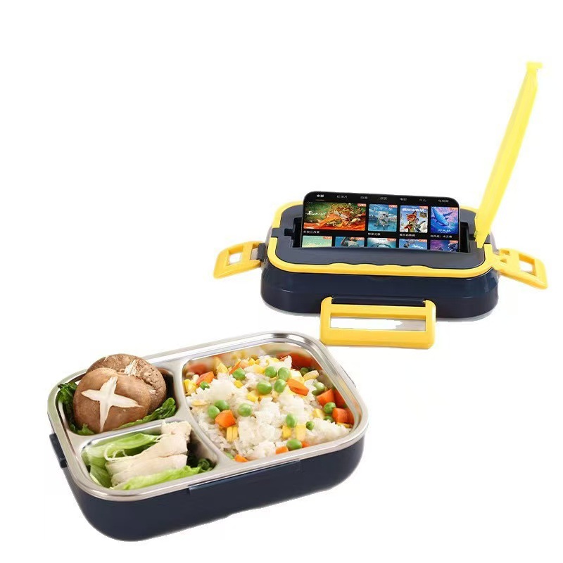 304 Stainless Steel Lunch Box Insulated Office Worker Student Divided Bento Box Separated Cafeteria Meal Box