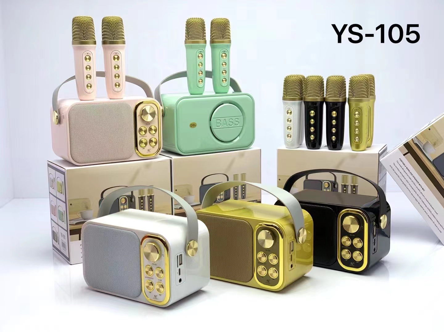 YS-105 Bluetooth Audio Dual Mic Home KTV Outdoor Karaoke Microphone Professional Children K Song Speaker