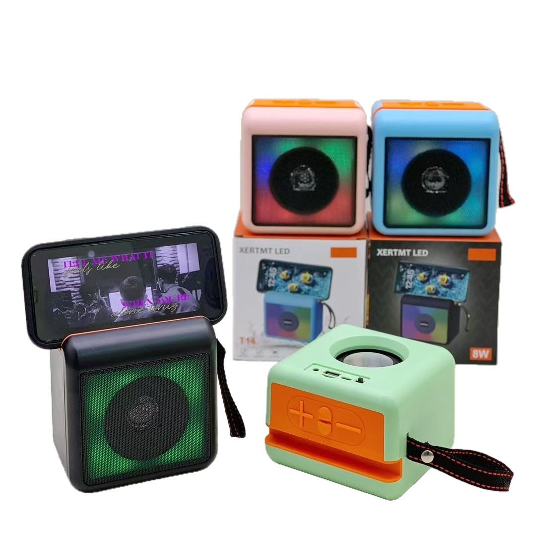 New T14 Handle Bluetooth Speaker Outdoor Wireless Subwoofer Colorful Light Portable Phone Stand Speaker