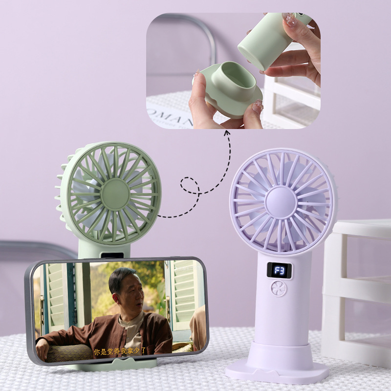 Desktop Handheld Fan USB Charging Digital Display Small Fan Portable Phone Stand Vertical Small Fan