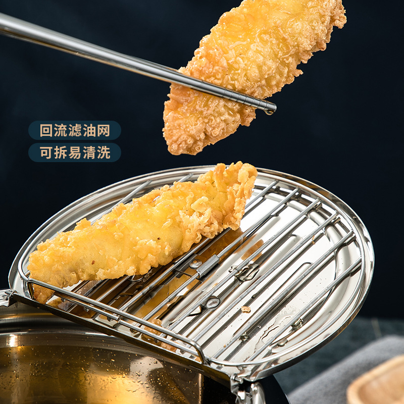 304 stainless steel frying pot with thermometer, temperature-controlled Japanese tempura pot, oil-saving pot for induction cooker and gas stove