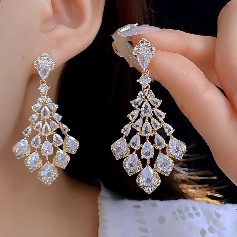 Waterdrop full rhinestone earrings women six-color long tassel ear drop new exquisite ear studs ear accessories