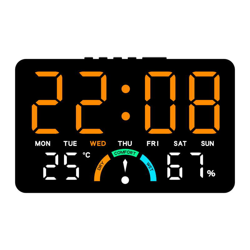 Home Temperature and Humidity LED Electronic Clock Simple Large Screen Hanging and Standing Two-Use Clock Multifunctional Bedside Alarm Clock GH9007