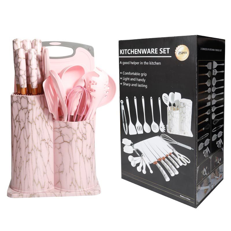 Silicone Spatula and Soup Spoon 25-Piece Set Non-Stick Silicone Spatula Gold Plated Knife Household Silicone Kitchenware Set