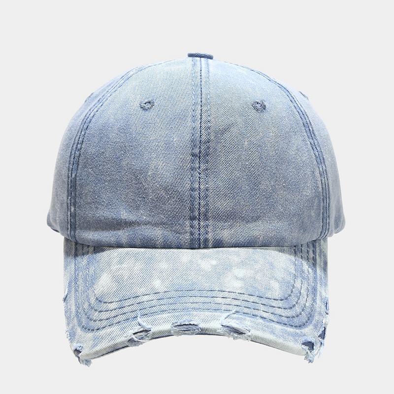 2026 New Washed Distressed Denim Blue Baseball Cap, Soft Top Curved Brim, Ripped and Frayed Duckbill Cap for Women, Street Sun Protection