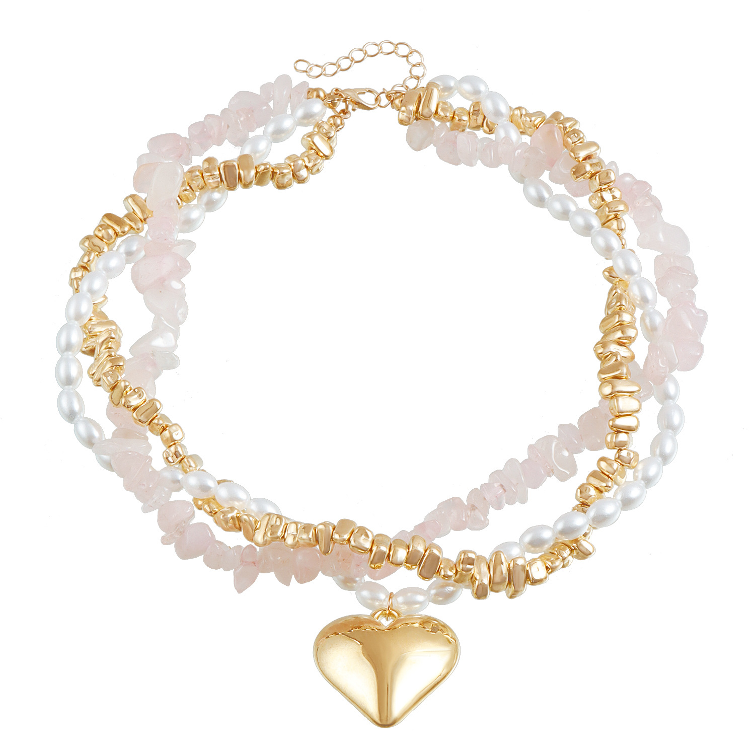 Accessories Berry Pink Natural Stone Baroque Pearl Choker Love Multi-layer Necklace for Women