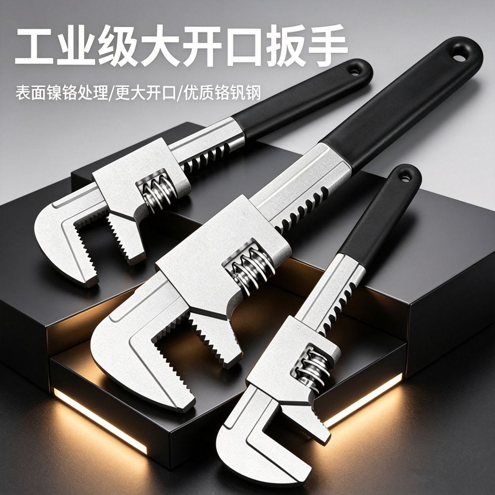 Multifunctional Large Opening F-Type Wrench with Teeth Adjustable Activity Right Angle Plumbing Maintenance Tool Thin Pipe Wrench