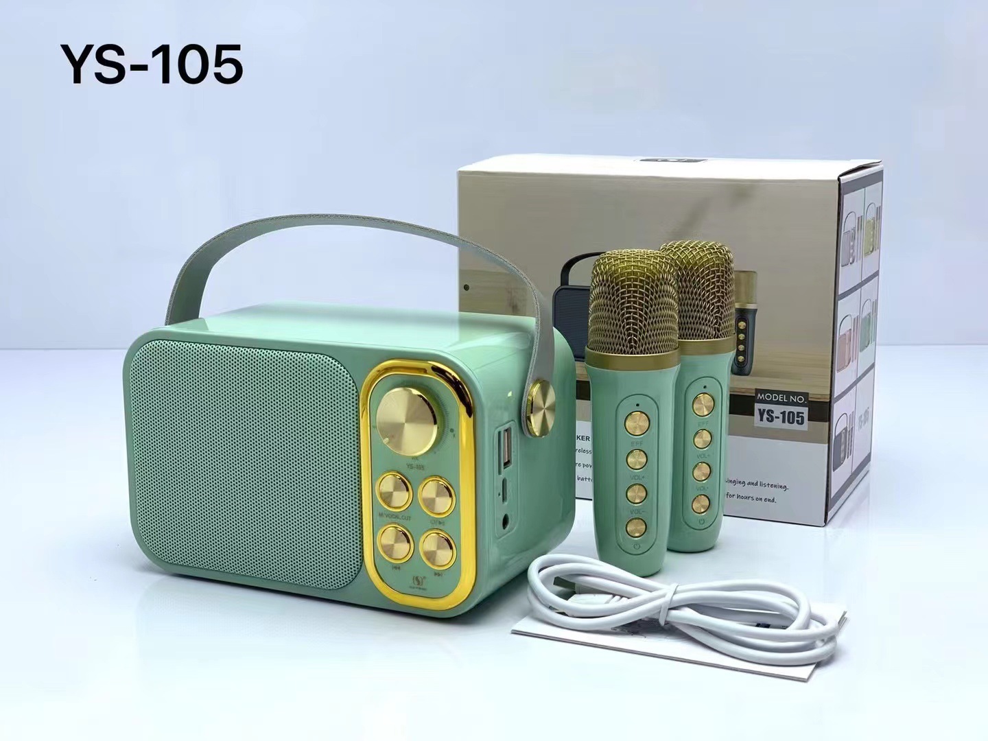 YS-105 Bluetooth Audio Dual Mic Home KTV Outdoor Karaoke Microphone Professional Children K Song Speaker