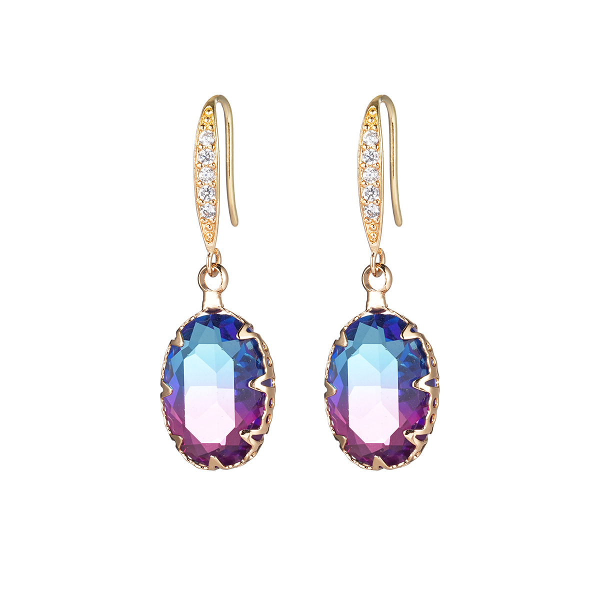 Geometric Jewelry Dazzling Oval Gemstone Earrings Ear Cuff Set with Zircon Super Fairy Tourmaline Earrings