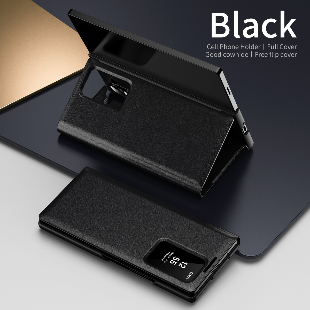 For Samsung Z Fold7/6 Phone Case Smart View Window Card Slot Business Leather Case Flip Cover Bracket Anti-Fall