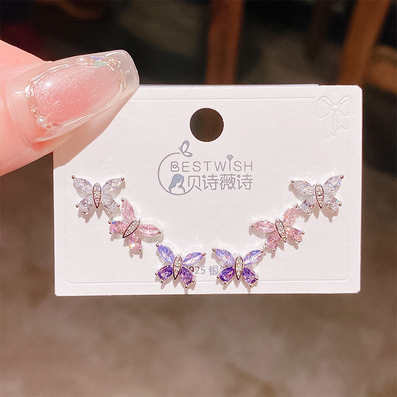 26th batch #1 copper gold-plated solid quality zircon three pairs of earrings, silver needle one card six-piece set