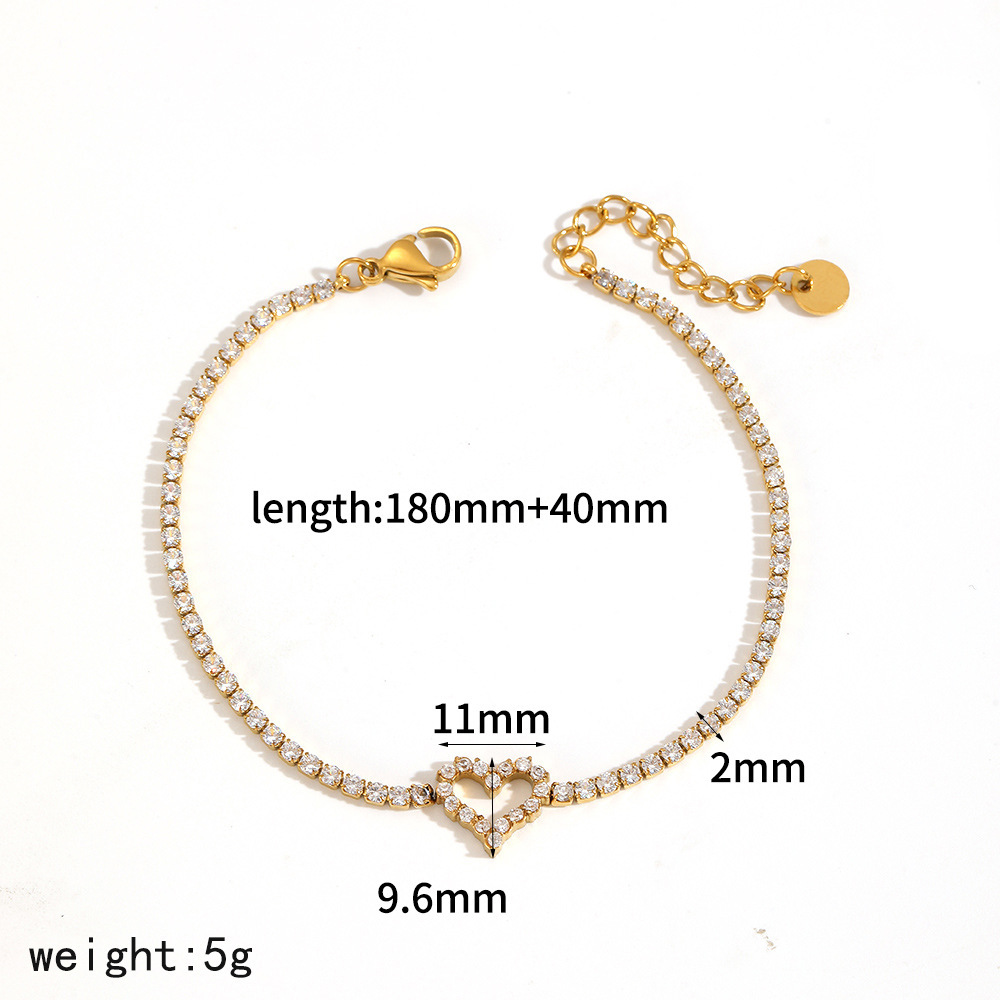 Full diamond stainless steel bracelet love tennis chain zircon row drill titanium steel bangle 18k gold