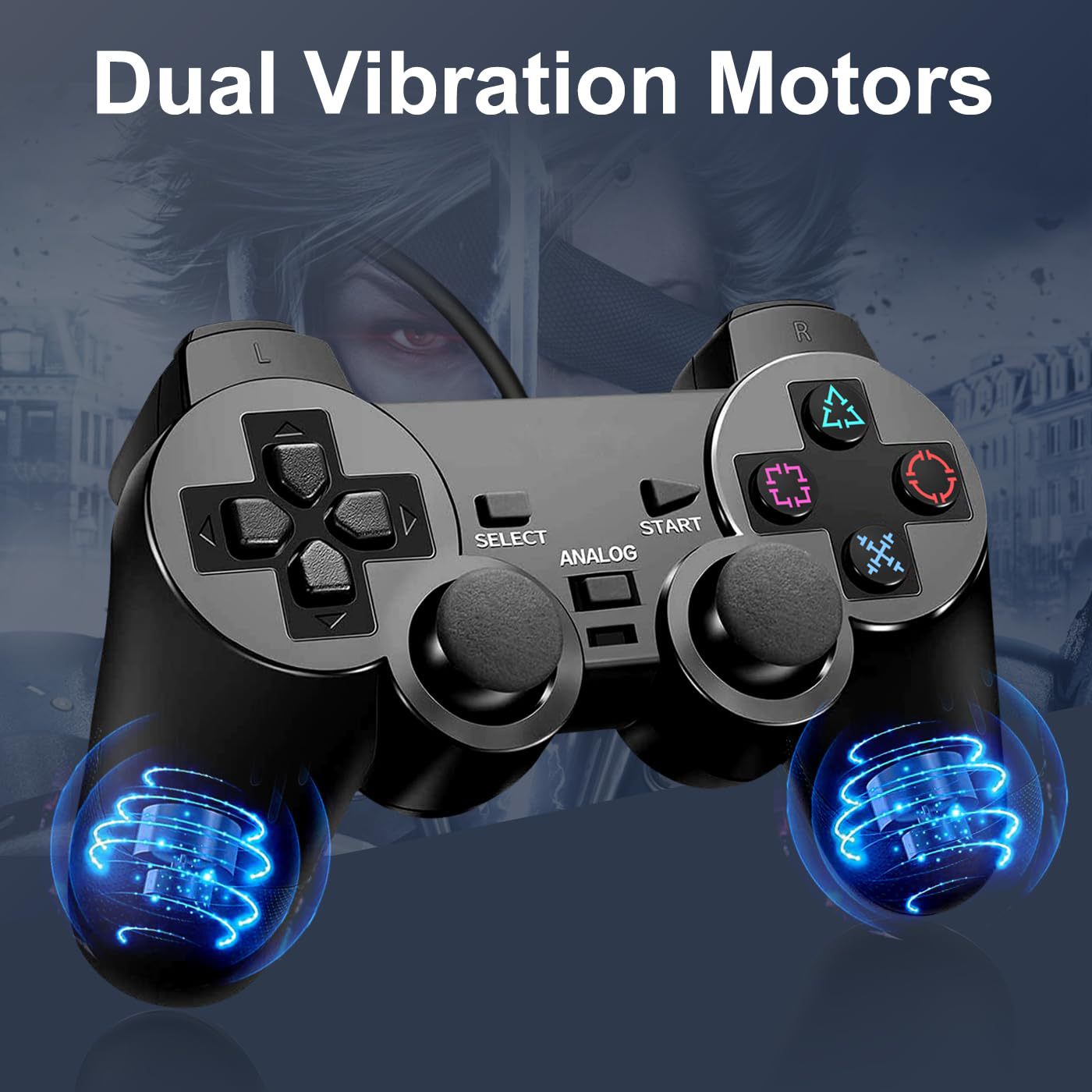 PS Wired Game Controller P2 Dual Vibration Controller Transparent Color Solid Color Dual Motor