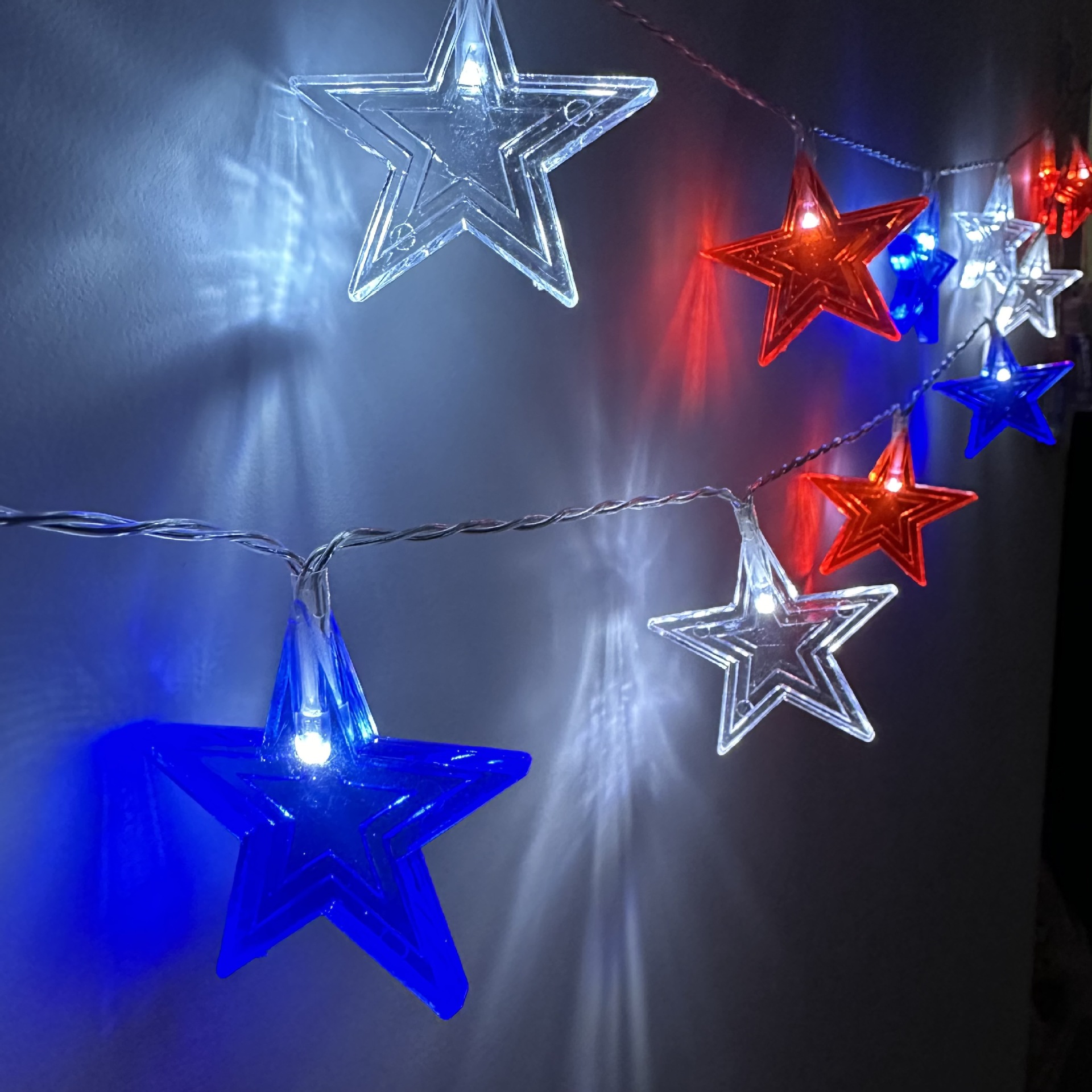 US Independence Day Light String LED Red White Blue Five-pointed Star Light String USB Courtyard Garden Room Decorative Lights