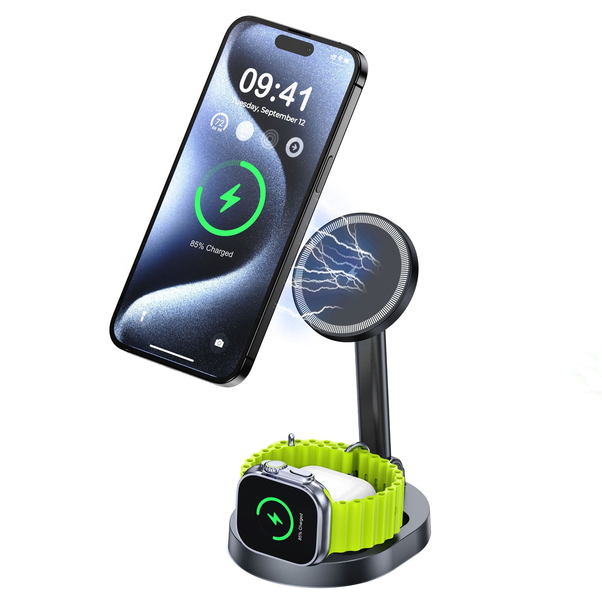 W16 3-in-1 Foldable Wireless Charger Compatible with magsafe iwatch 15W Multi-Device Compatible Portable