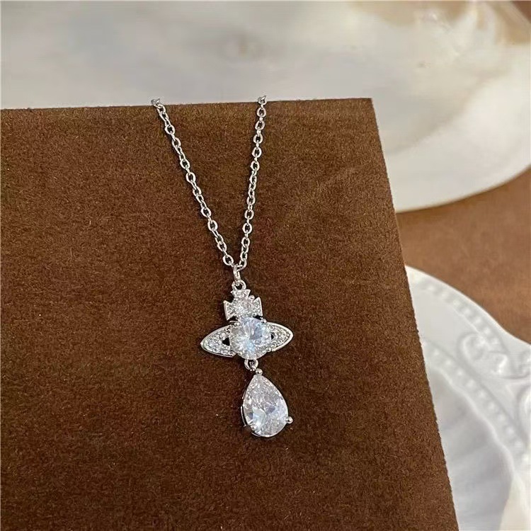 Versa Vivien Saturn Necklace Vivienne Westwood Mermaid Tears Full Diamond Pendant Necklace for Women Collarbone Chain