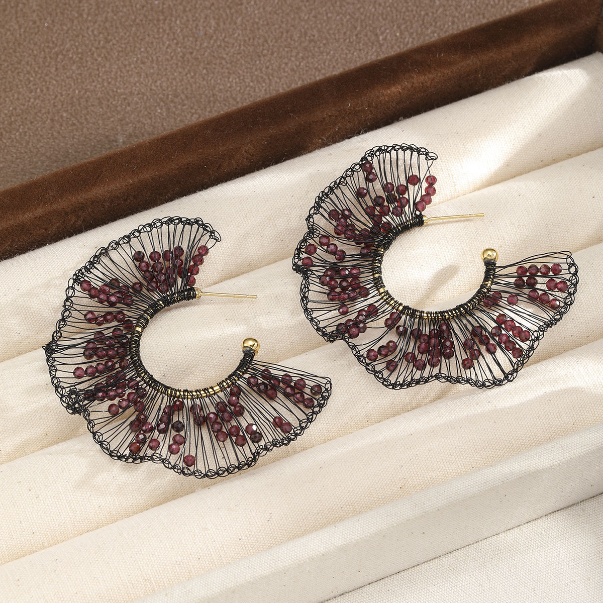 NALA Handmade Copper Wire Woven Fan-shaped Earrings Women Feel Earrings