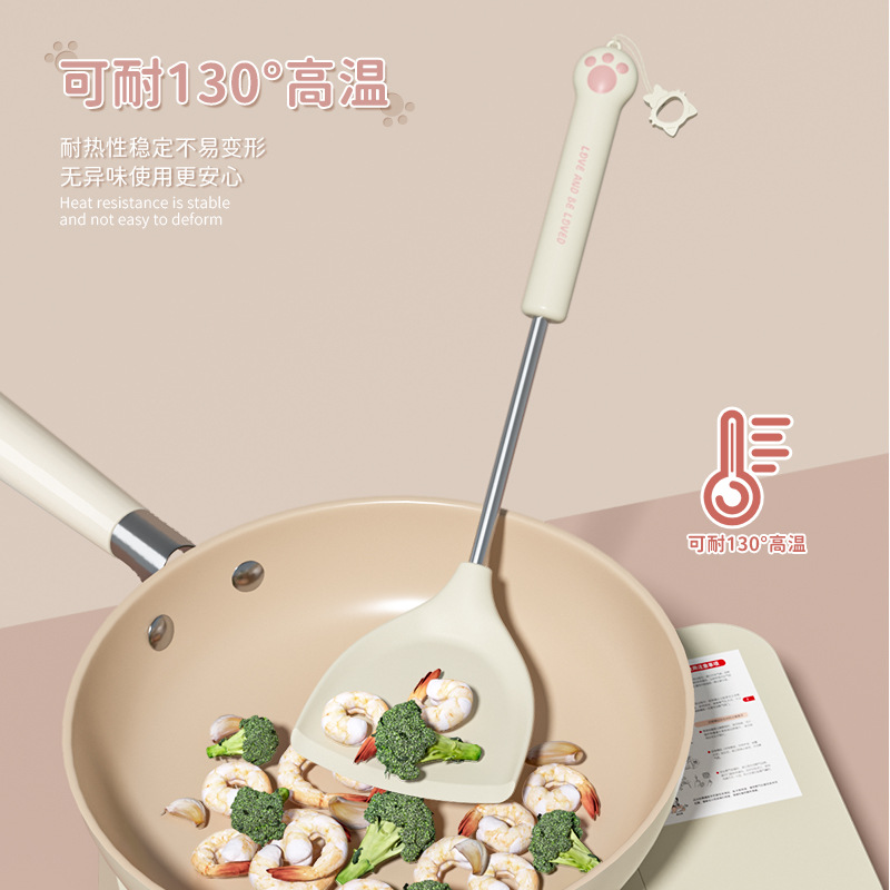 Cat paw cute style silicone kitchen utensil five-piece set, spatula, kitchen slotted spoon, rice spoon, non-stick pan silicone spoon