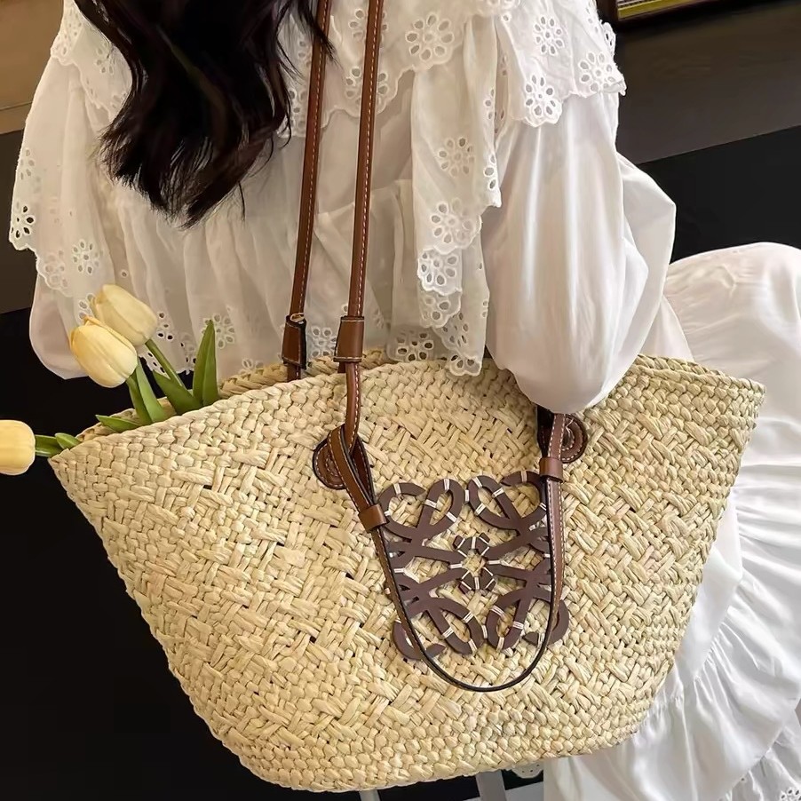 Luo's straw bag women's handmade woven bag 2024 new woven bag tote bag seaside vacation handbag