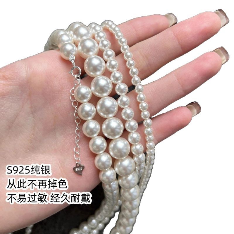 S925 sterling silver pearl necklace women's ultra-fine baby milky beads niche 2025 new neck chain