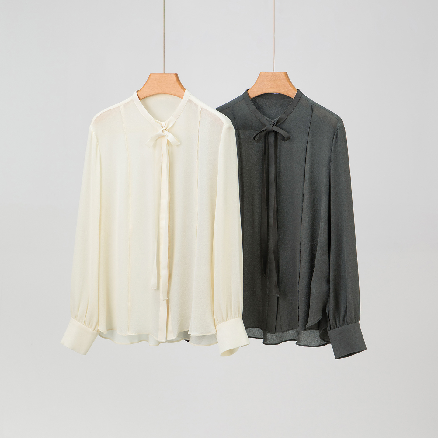 Spring New Heavyweight Silk Tie Blouse for Women Mulberry Silk Chanel Style Inner Wear Long Sleeve Commute Top