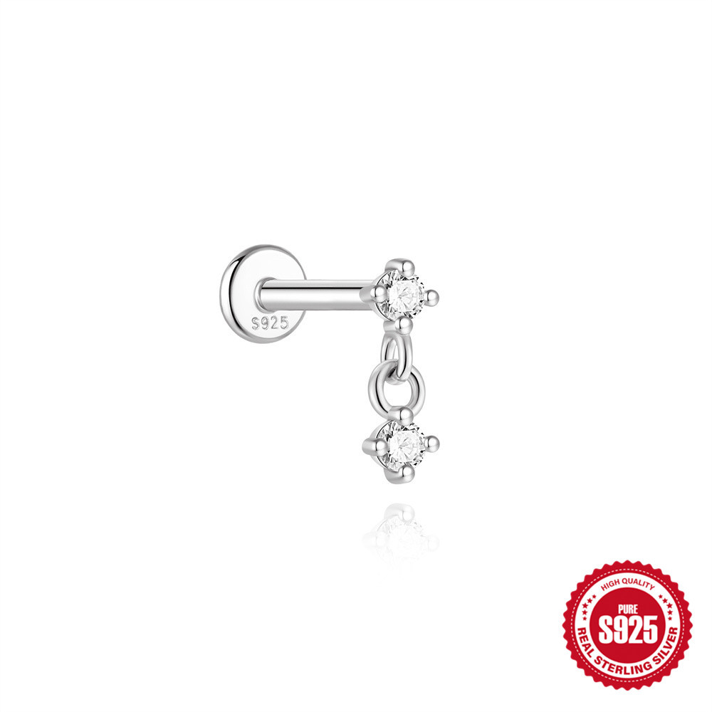 S925 sterling silver spliced moissanite flat head threaded cartilage ear stud ear bone stud ear piercing ear stud