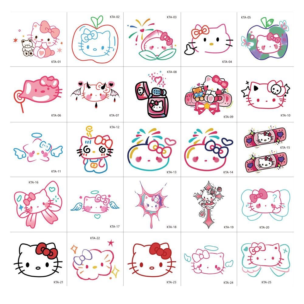 Dopamine Kitty Cat Tattoo Sticker Cute Cartoon KT Cat Hello Kitty Arm Sticker Bowknot