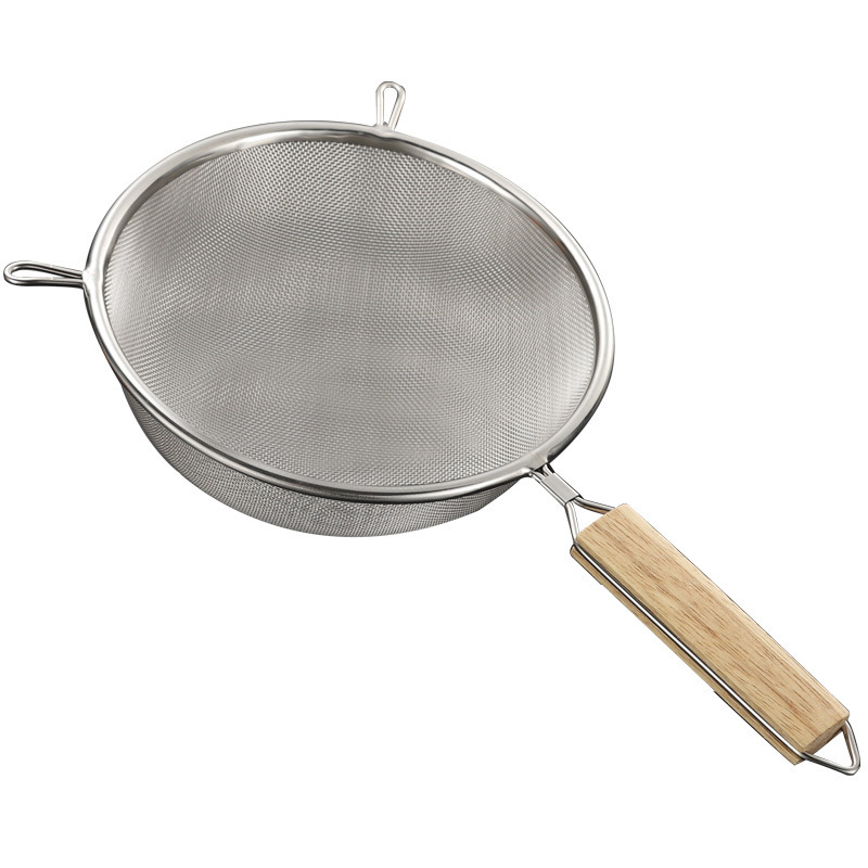 Stainless steel soy milk filter with wooden handle, double-ear colander for frying, medicine residue strainer, juice filter net 304