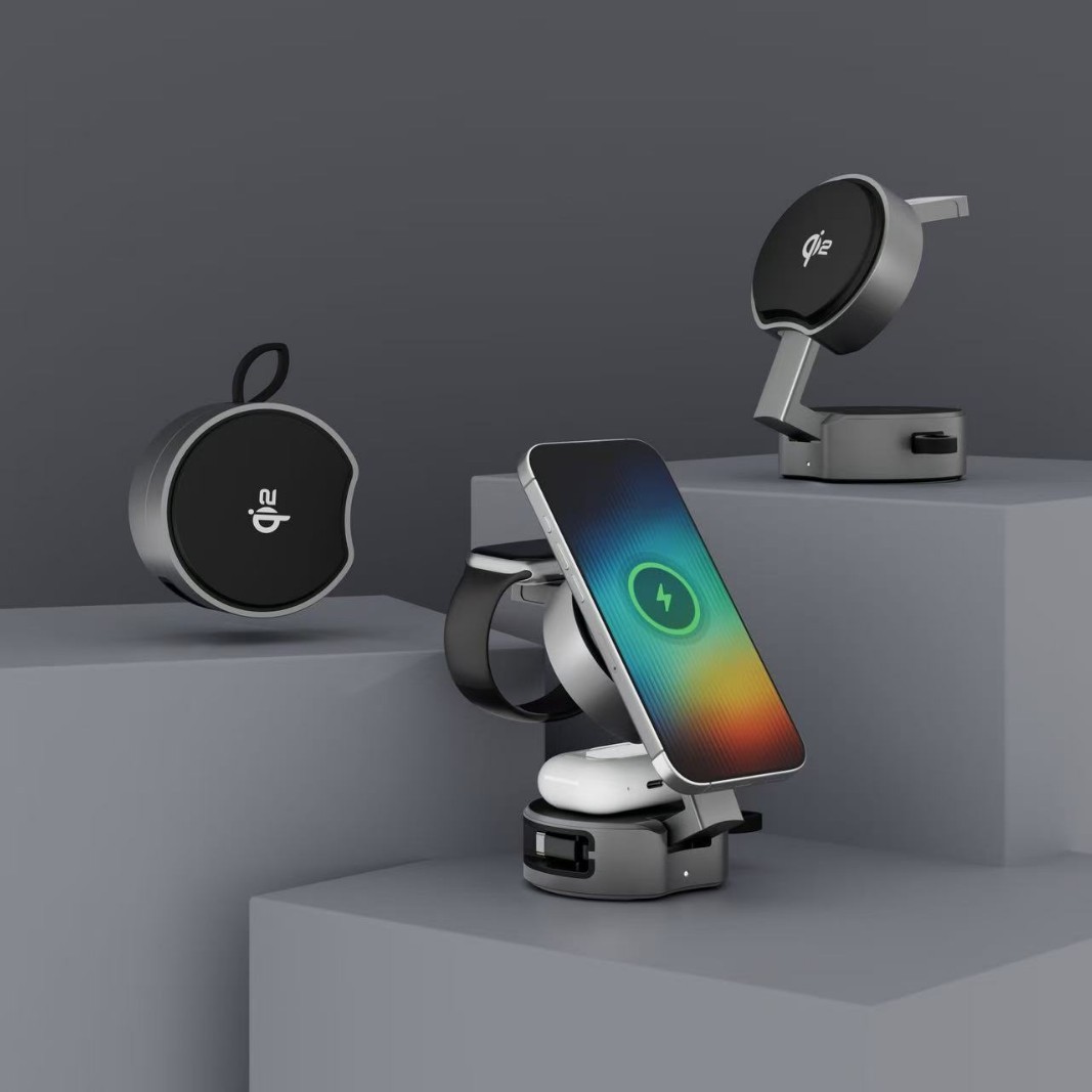 Qi2 three-in-one retractable cable wireless charger for Apple iPhone 15W magnetic wireless charger