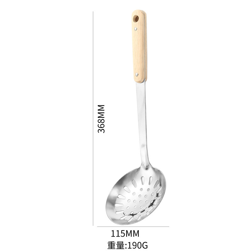 201 non-magnetic three-thick stainless steel soup spoon, solid wood handle spatula, stainless steel household stir-fry spatula, spoon kitchen set