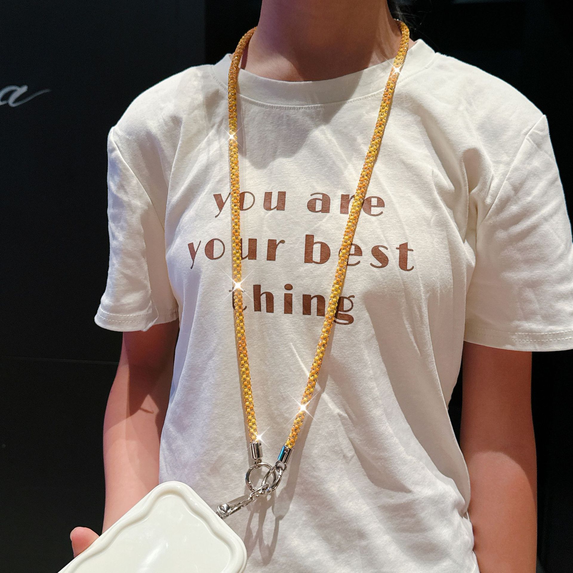Mixed Colorful Diamond Multi-function Phone Lanyard Long Bag Crossbody Chain Badge Necklace Anti-loss Wrist Chain