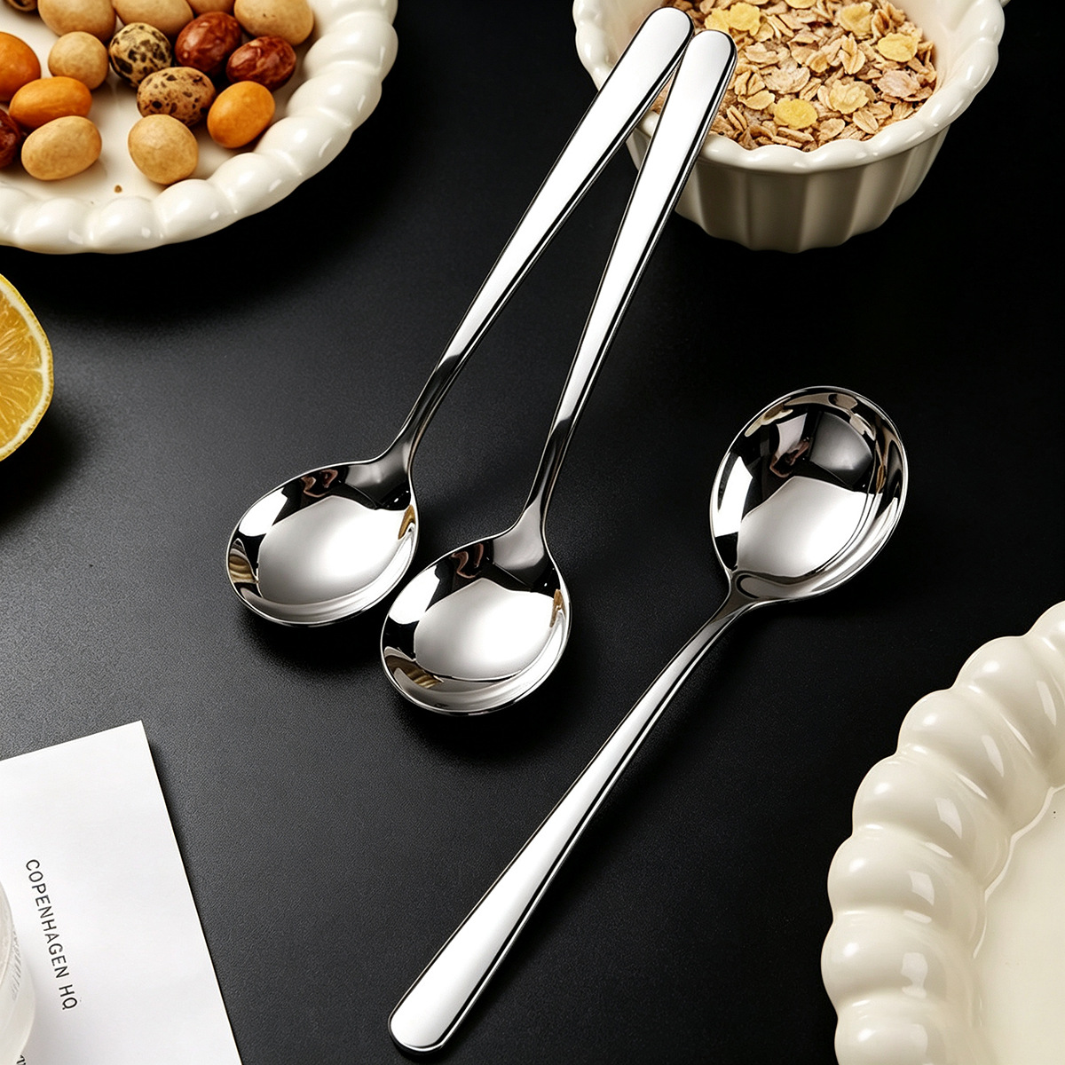 316 Stainless Steel Elegant Spoon Long Handle Western Spoon Thickened Soup Spoon Eating Spoon Desspoon Customizable Logo