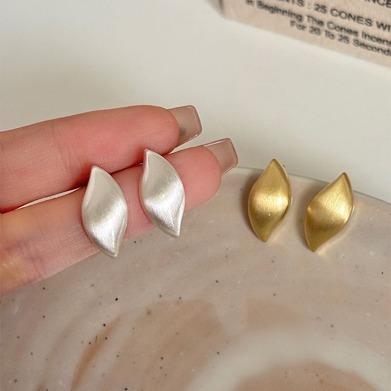 Brushed Leaf Earrings Delicate Stud Earrings