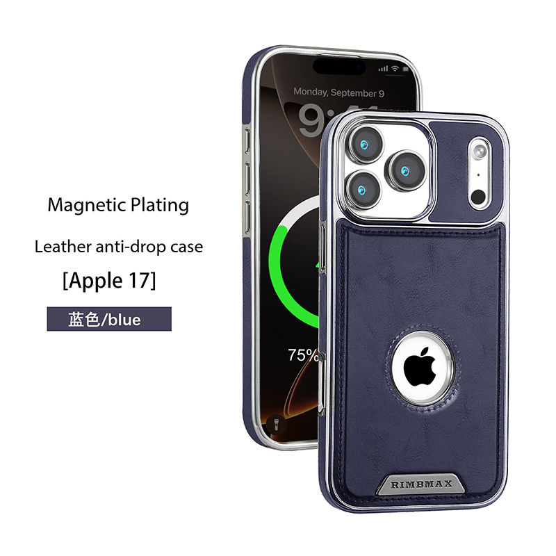 For Apple 17promax Phone Case 16plus Inner Magnetic Card Holder Stand 15pro Logo Exposed Business Leather Case