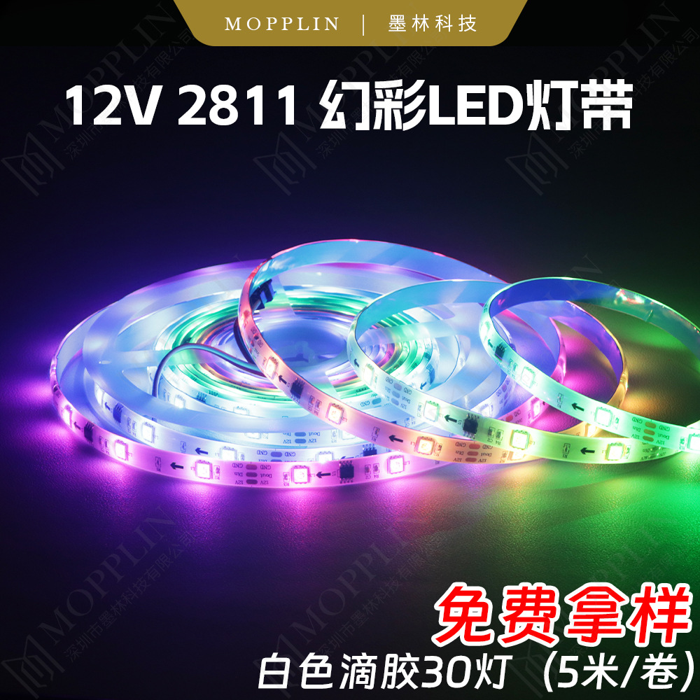 12v2811 magical color rgb led strip outdoor waterproof 30 lights drip glue 5050 intelligent led light strip ultra bright programming IC