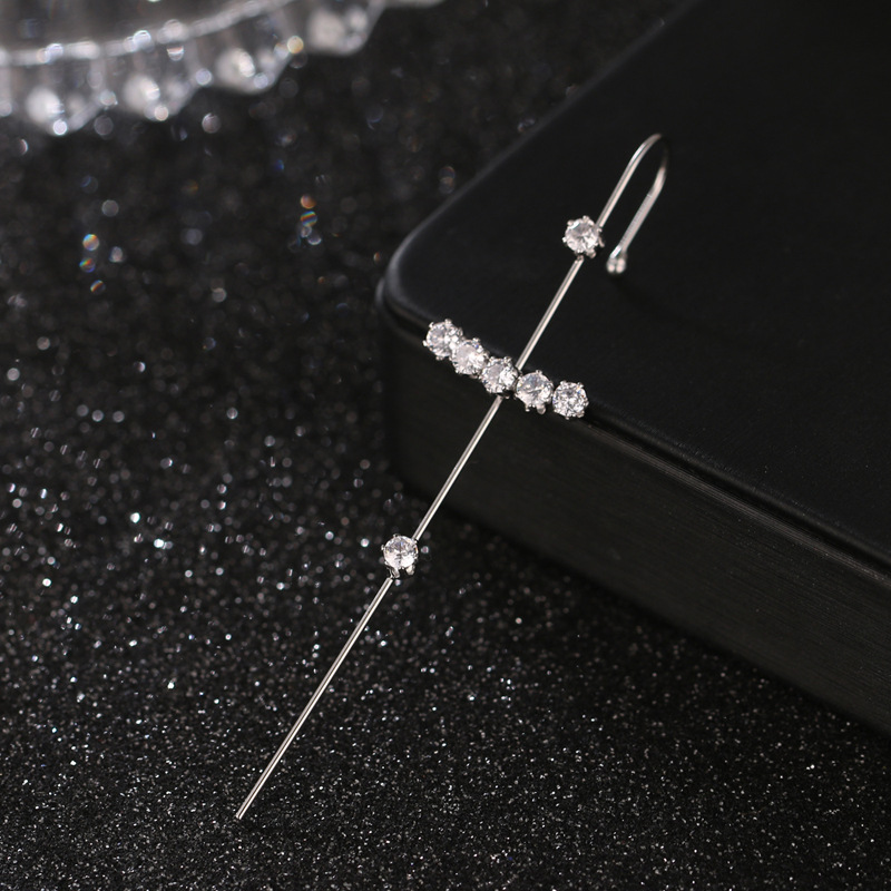 Fairy copper zircon platinum piercing ear needle surround ear cuff oblique line earrings women