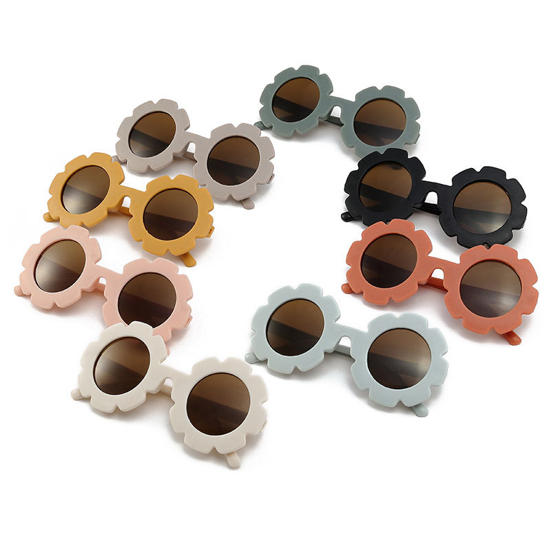 New children's sunglasses, cute sunflower round frame frosted frame children's glasses, sun protection, children's sunglasses